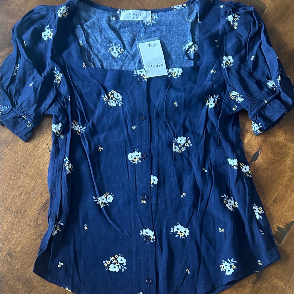 NWT Elodie Dark Blue Floral Blouse